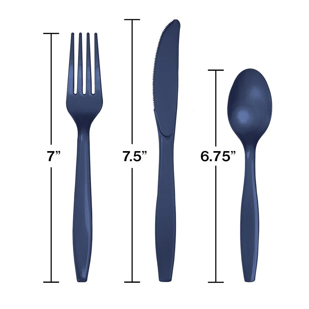 Navy Plastic Cutlery Set for 8