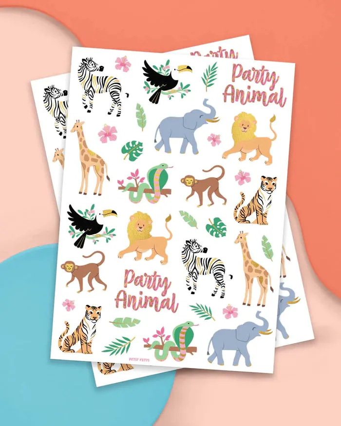 Party Animals Temporary Tattoo Sheets 2ct