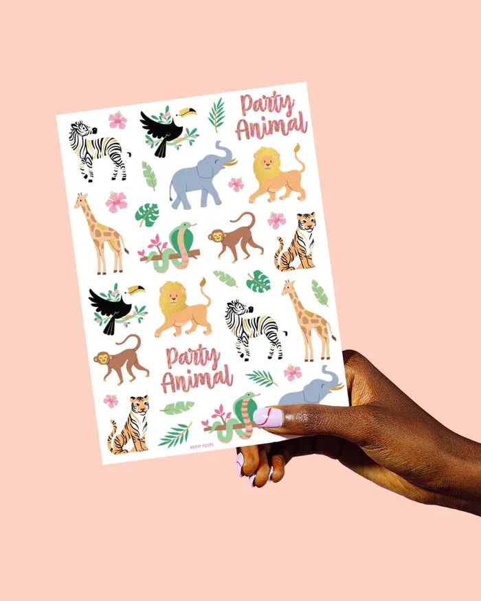 Party Animals Temporary Tattoo Sheets 2ct