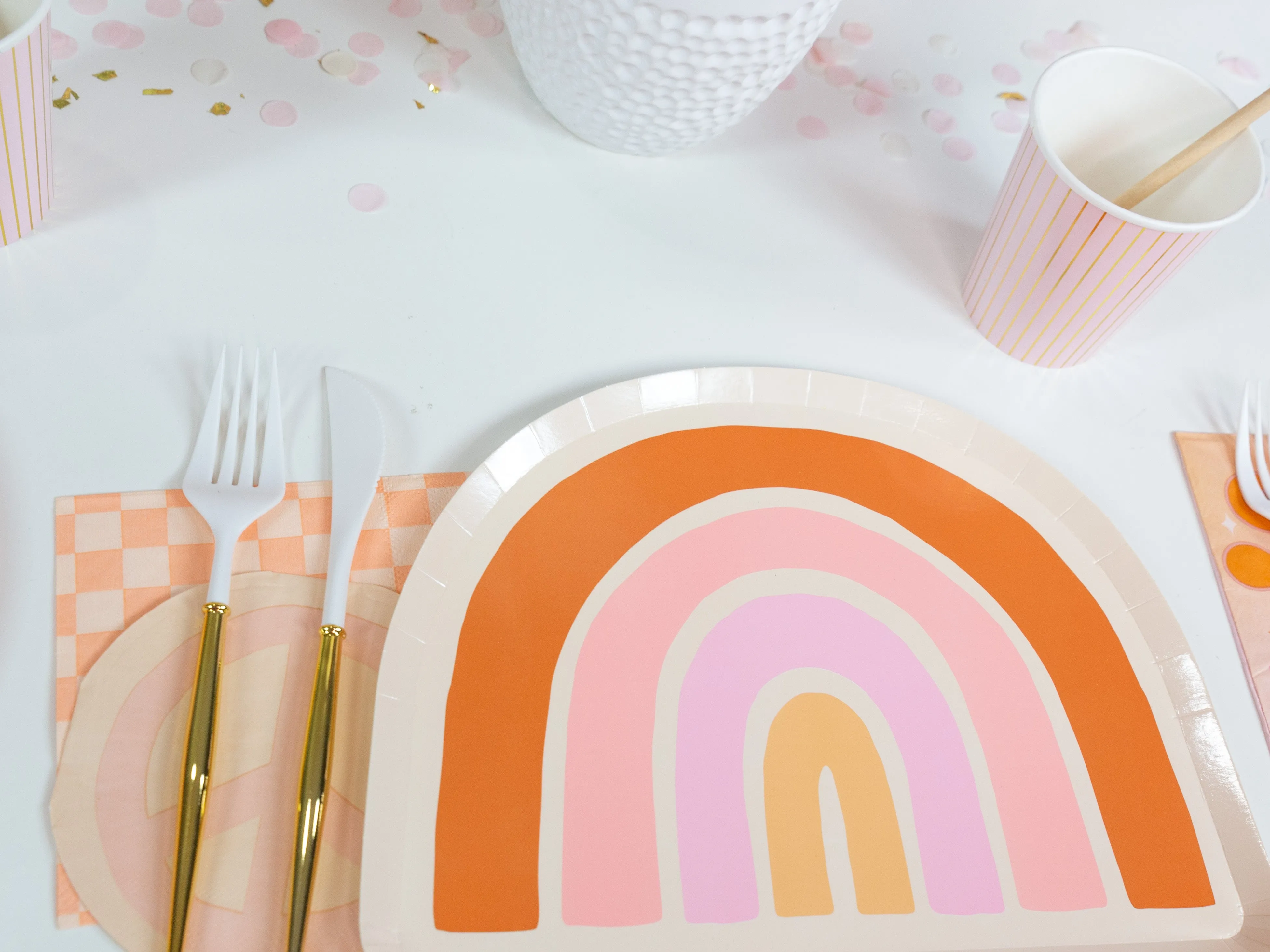 Peach & Cream Checkered Dessert Napkins 20ct