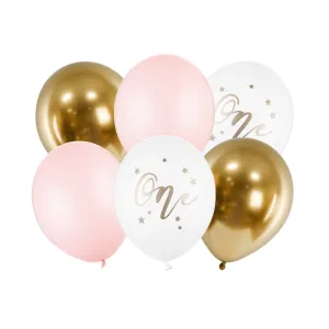 Pink & Gold 1st Birthday Balloon Bouquet 6ct