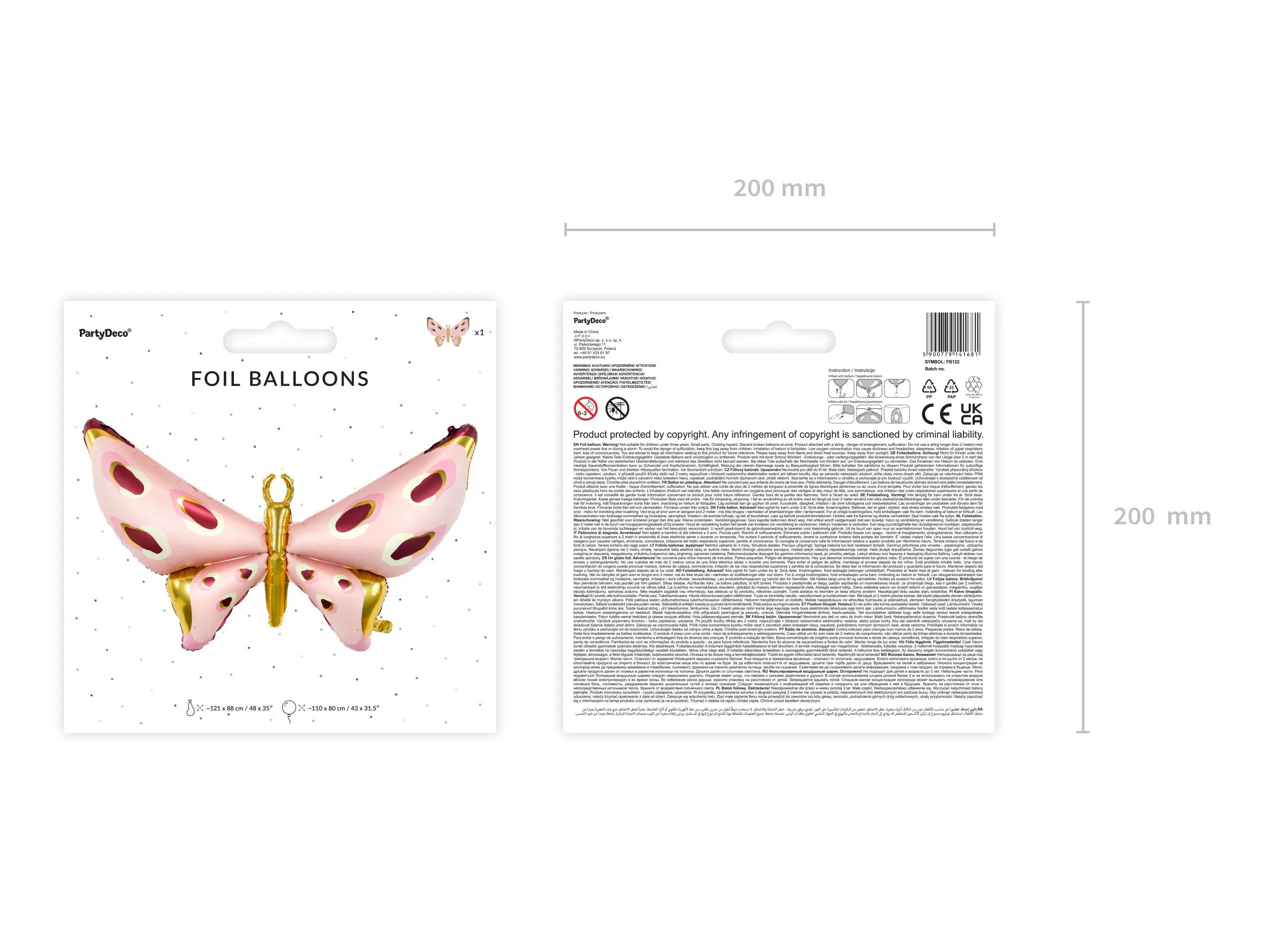 Pink & Gold Butterfly Balloon 48in