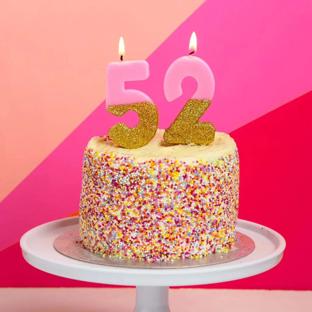 Pink & Gold Glitter Dipped Number Birthday Candle