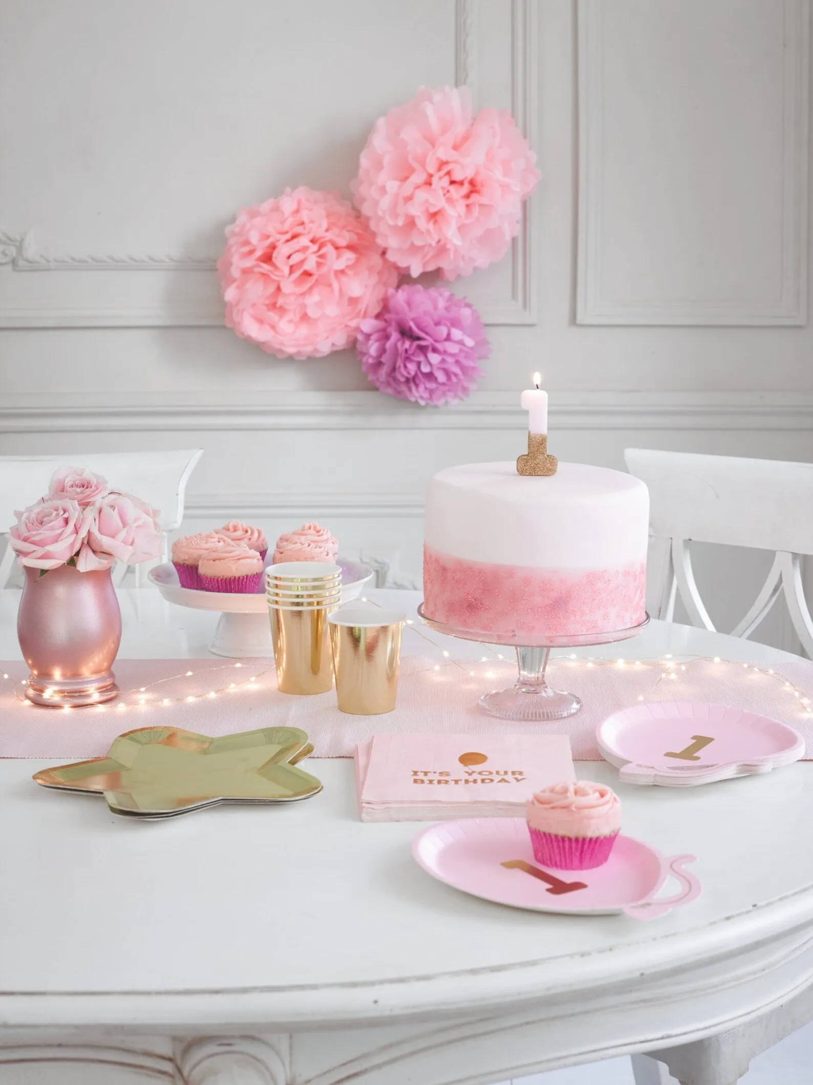 Pink & Gold Glitter Number 1 Birthday Candle