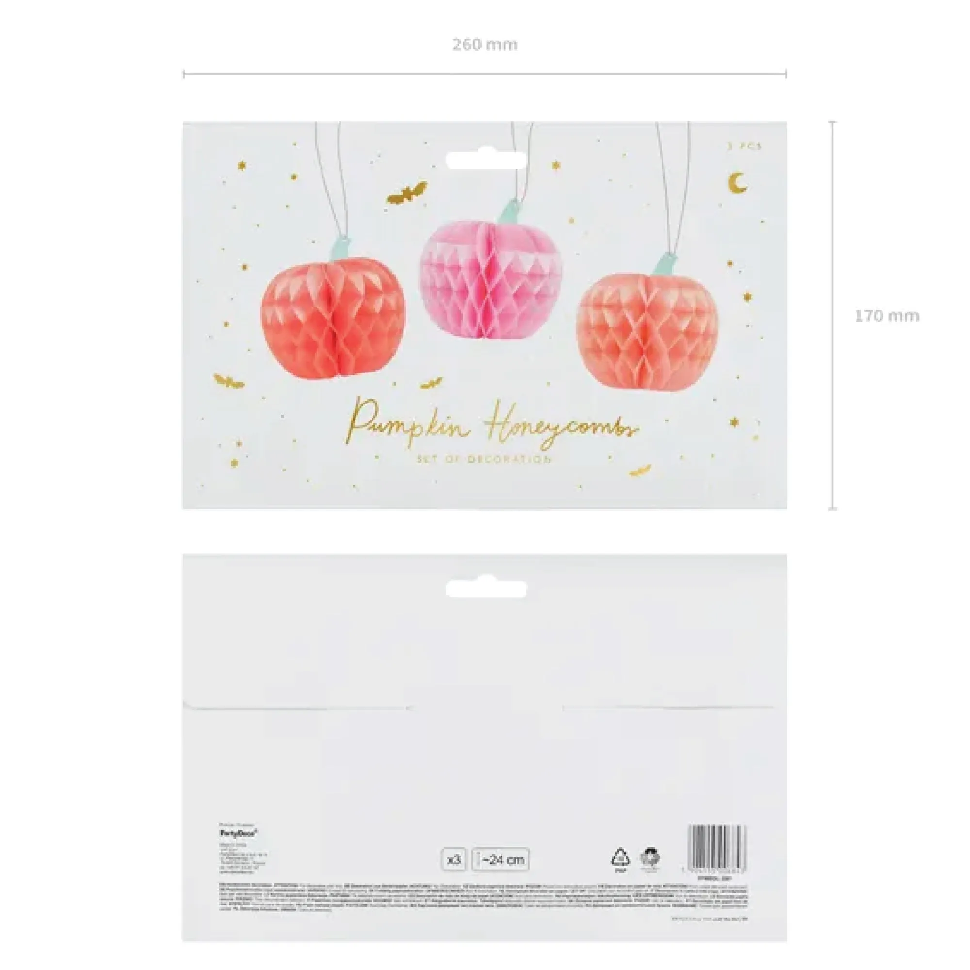 Pink & Orange Honeycomb Pumpkins 3ct