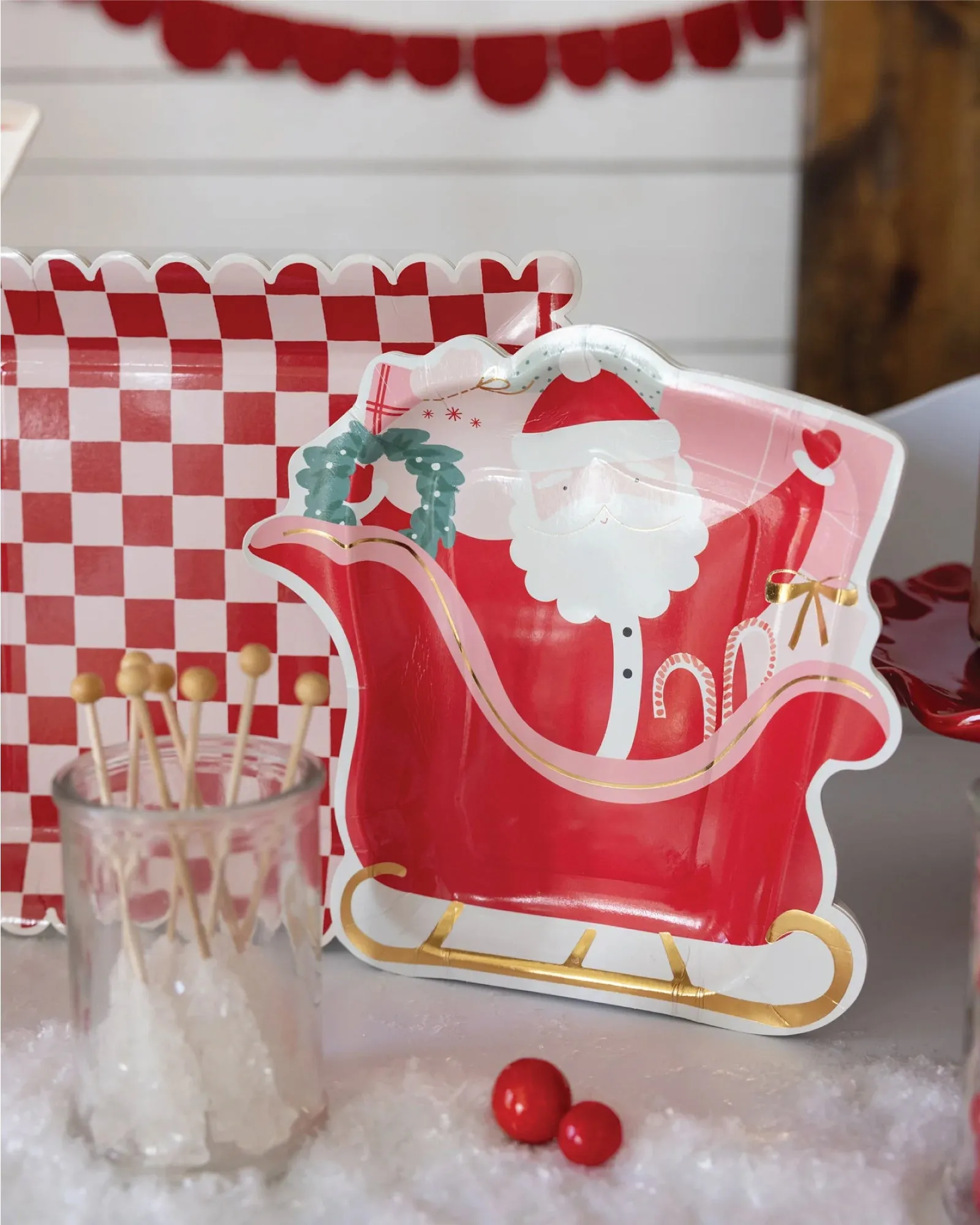 Pink & Red Checkered Square Dinner Plates 8ct