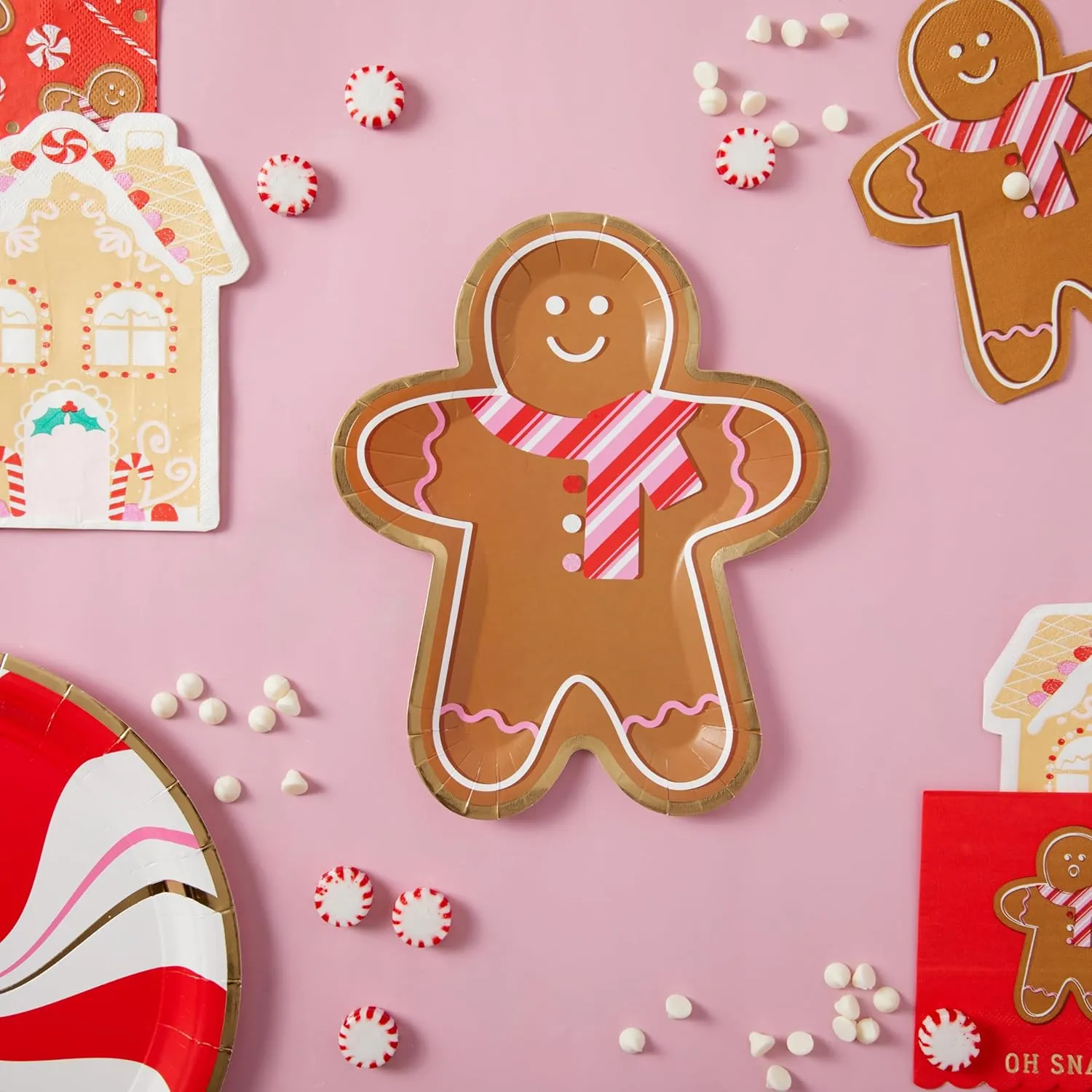 Pink & Red Scarf Gingerbread Man Dessert Plates 8ct