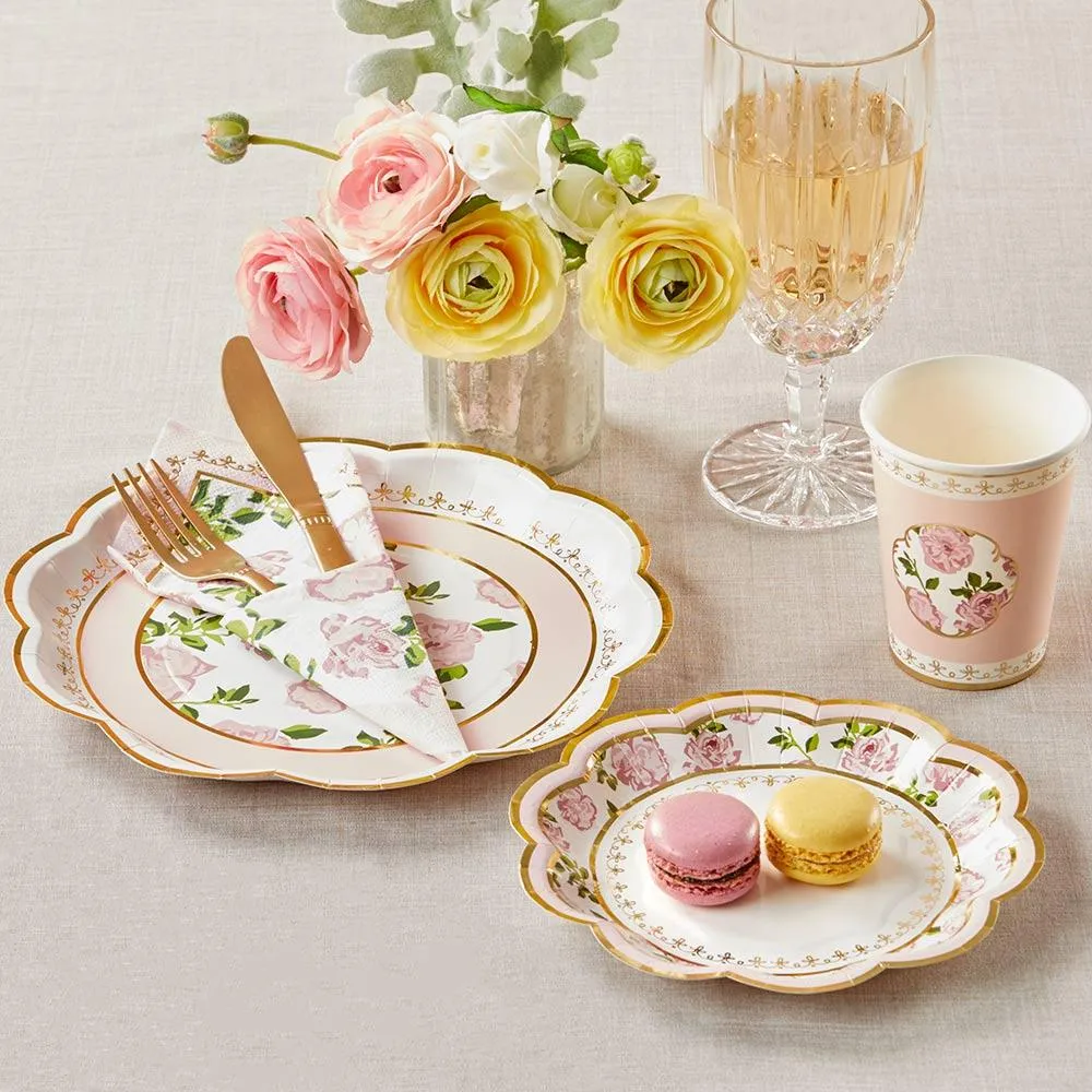 Pink Floral Tea Time Dessert Plates 16ct