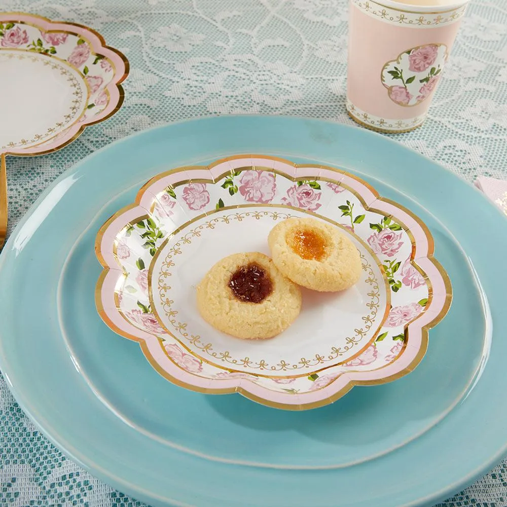Pink Floral Tea Time Dessert Plates 16ct