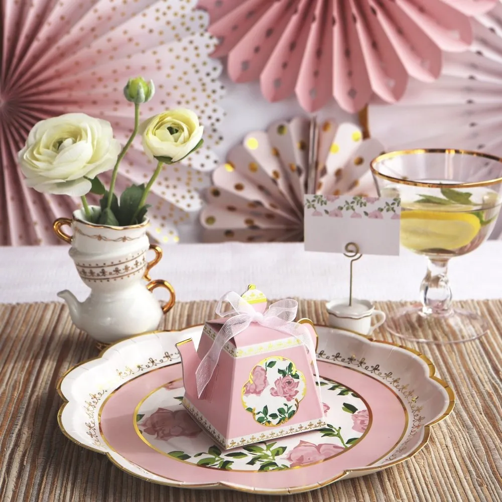Pink Floral Tea Time Favor Boxes 24ct
