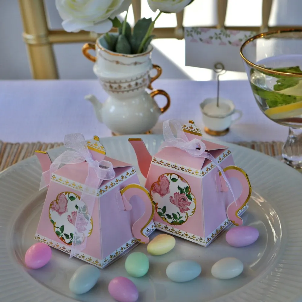 Pink Floral Tea Time Favor Boxes 24ct