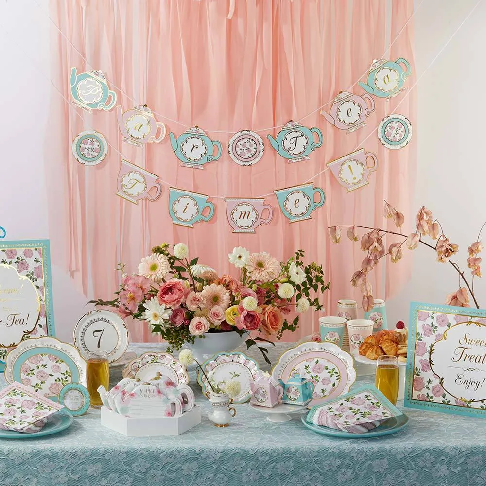 Pink Floral Tea Time Lunch Plates 16ct