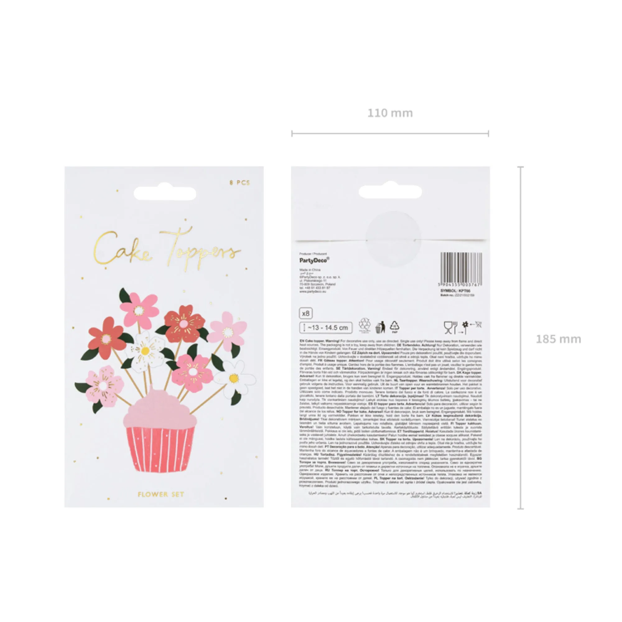 Pink Flower Cupcake Toppers 8ct