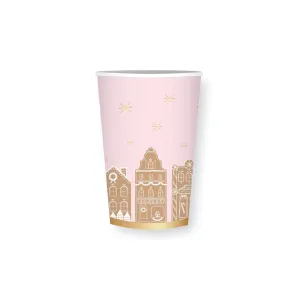 Pink Gingerbread House Village Paper Cups 8ct