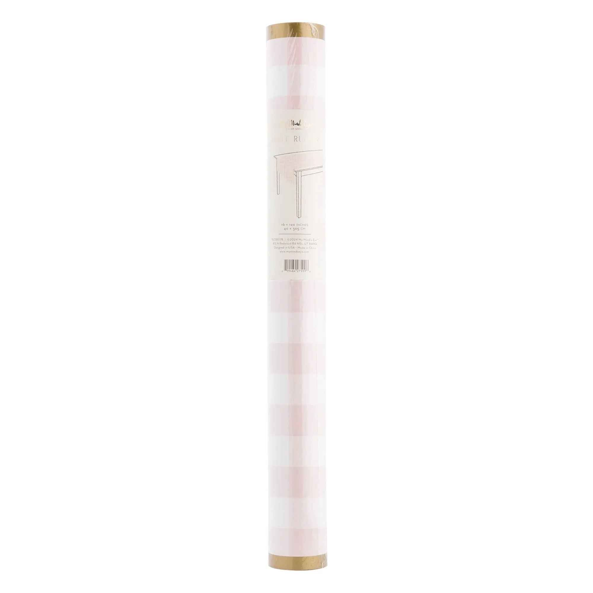 Pink Gingham Paper Table Runner 10ft