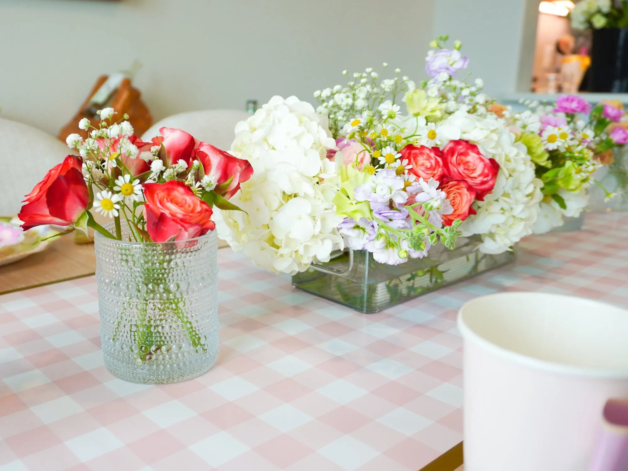 Pink Gingham Paper Table Runner 10ft