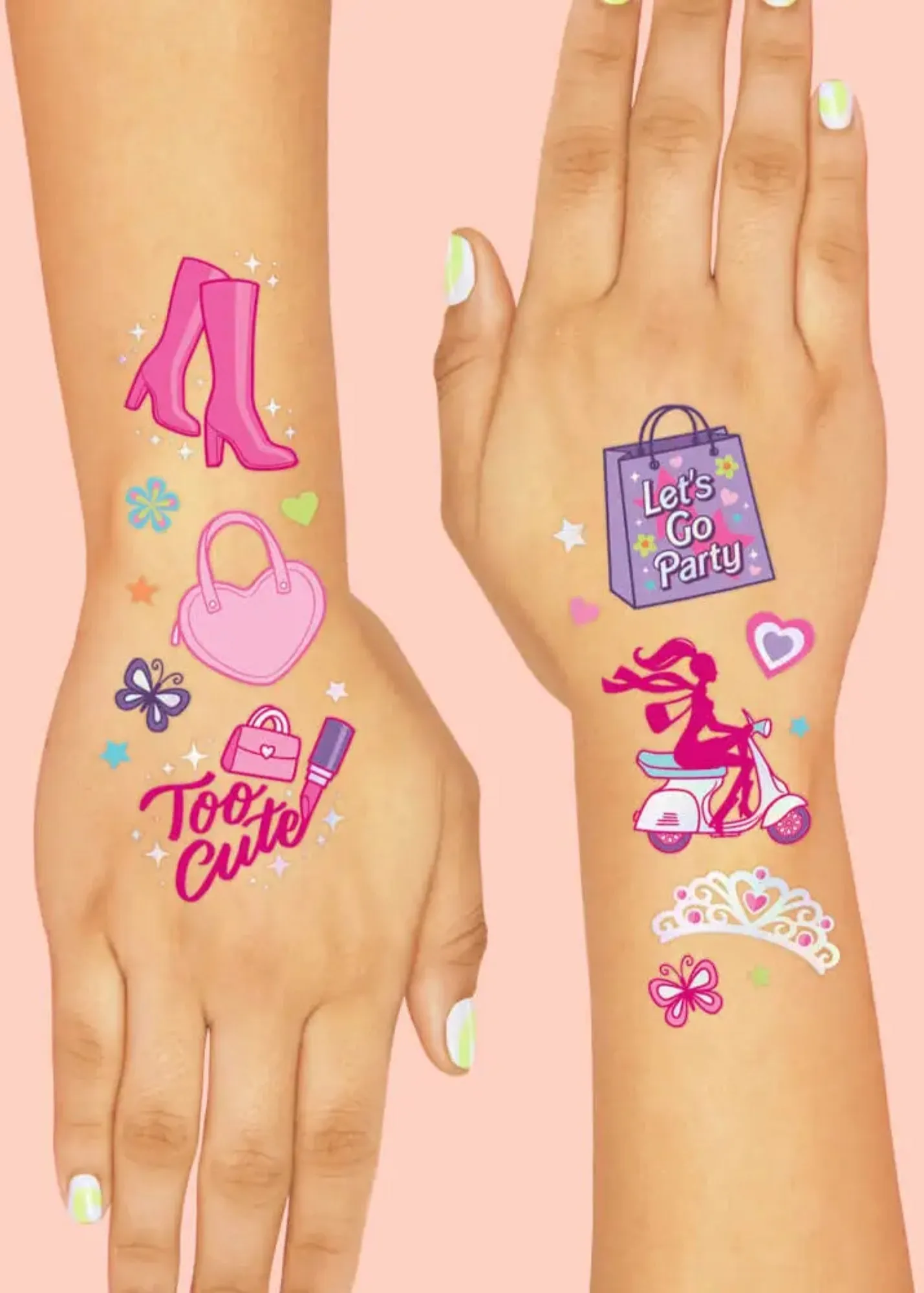 Pink Girl Party Temporary Tattoo Sheets 2ct