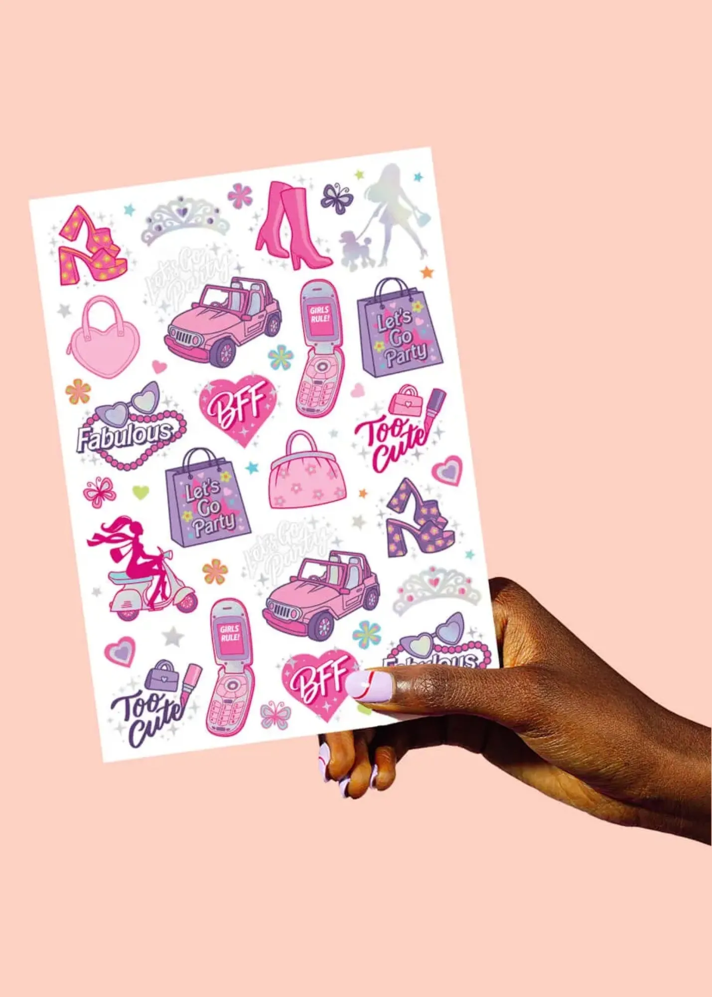 Pink Girl Party Temporary Tattoo Sheets 2ct