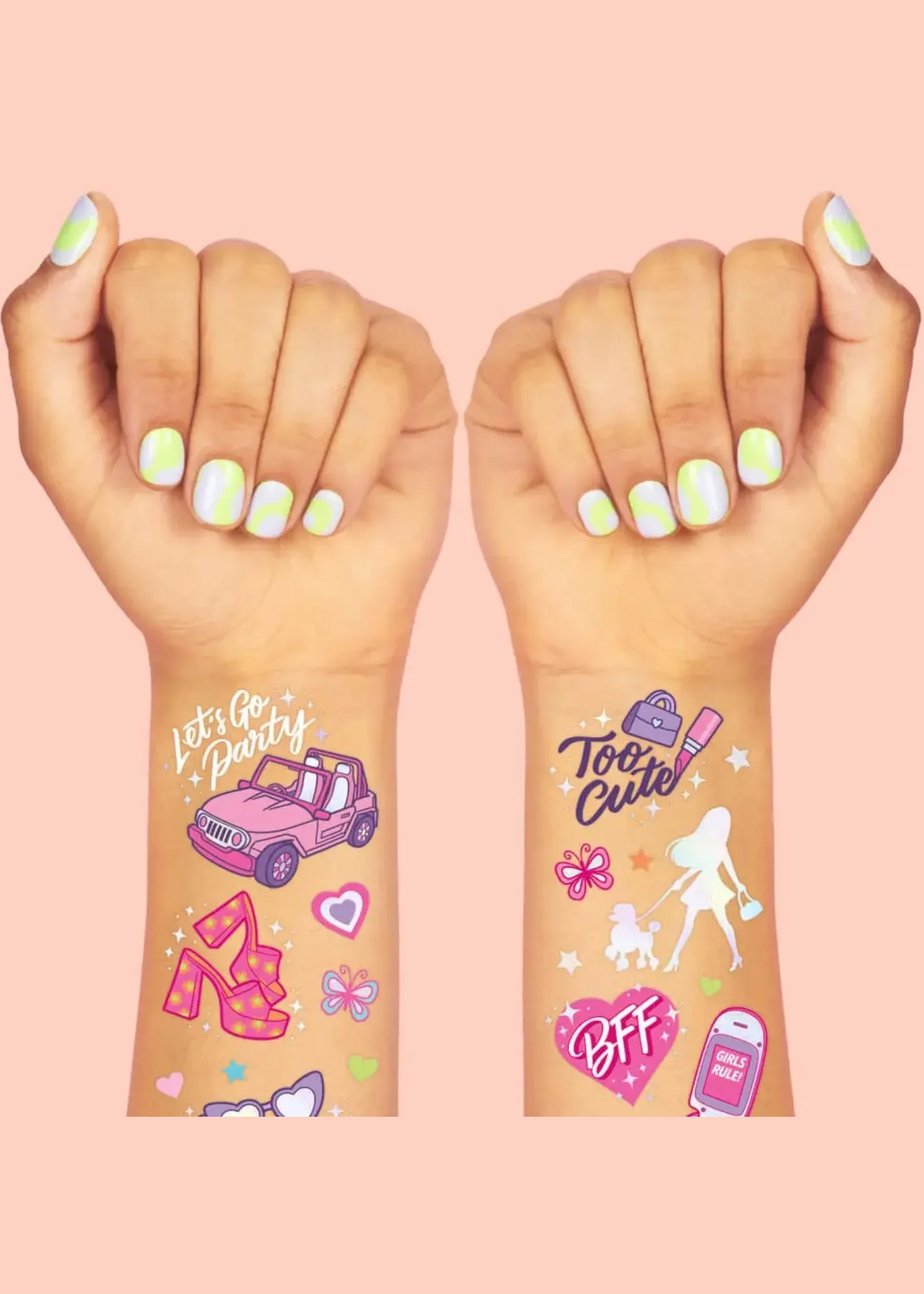 Pink Girl Party Temporary Tattoo Sheets 2ct