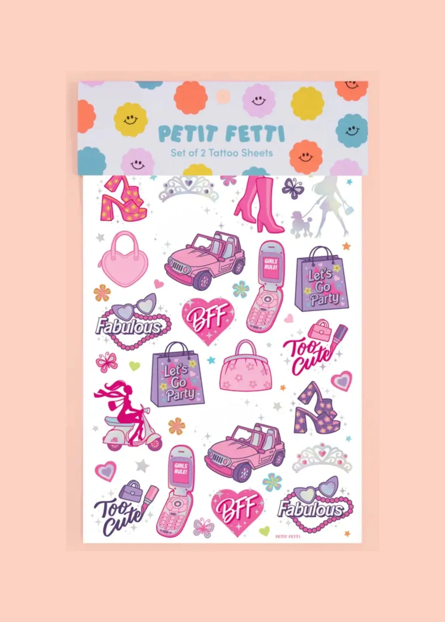Pink Girl Party Temporary Tattoo Sheets 2ct