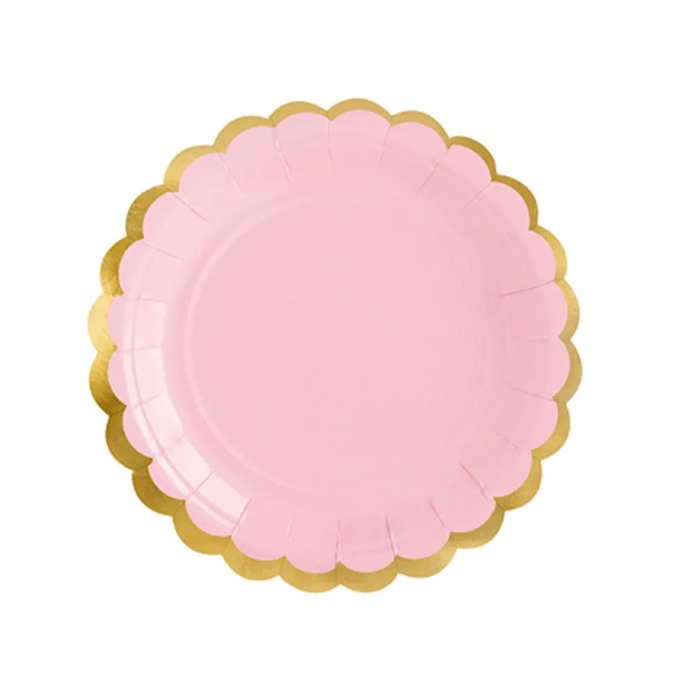Pink Gold-Trimmed Scalloped Dessert Plates 6ct