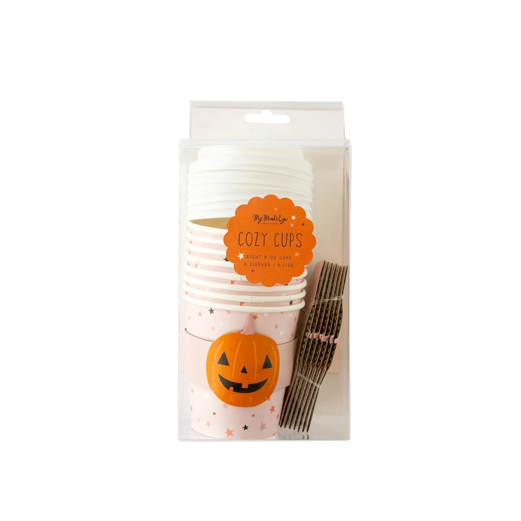 Pink Halloween Jack O'Lantern Mini Coffee Cups & Lids 8ct