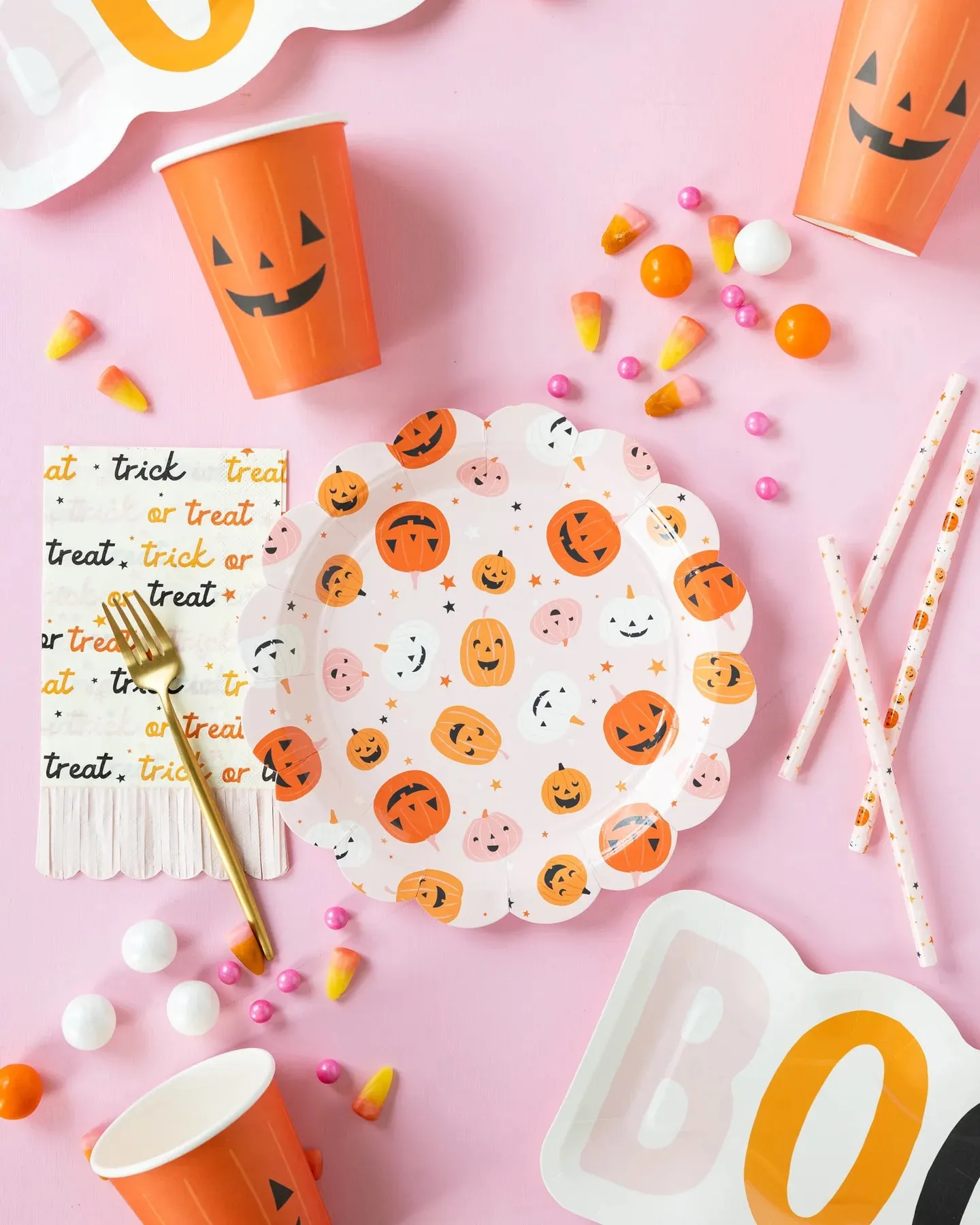 Pink Halloween Jack O'Lantern Plastic Straws 12ct