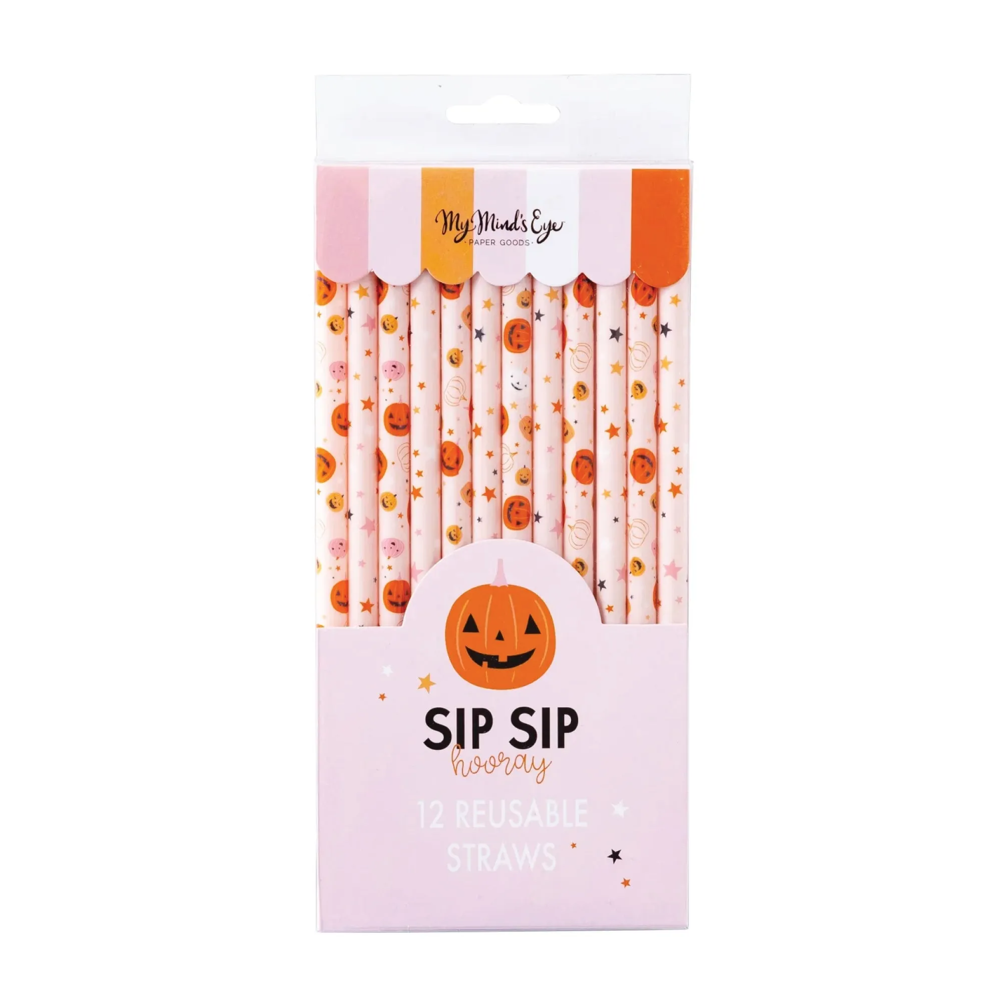 Pink Halloween Jack O'Lantern Plastic Straws 12ct