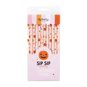 Pink Halloween Jack O'Lantern Plastic Straws 12ct