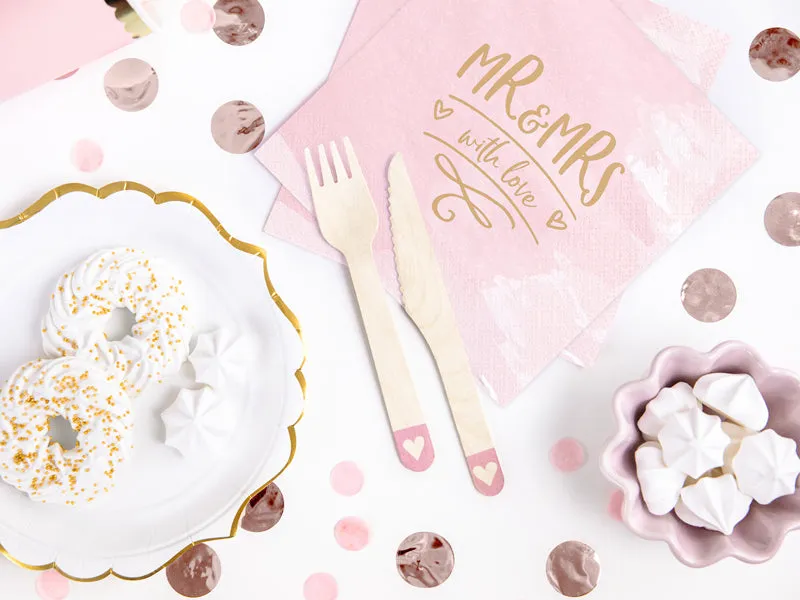 Pink Heart Wooden Cutlery Set for 6