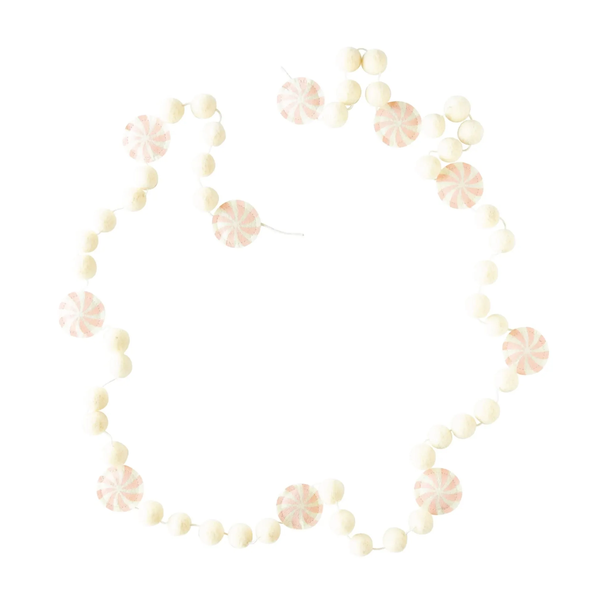 Pink Peppermint Candy Felt Ball Garland 5ft