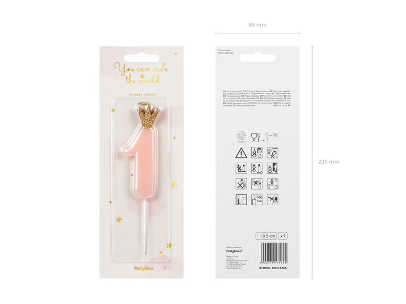 Pink Princess Number 1 Birthday Candle