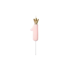 Pink Princess Number 1 Birthday Candle