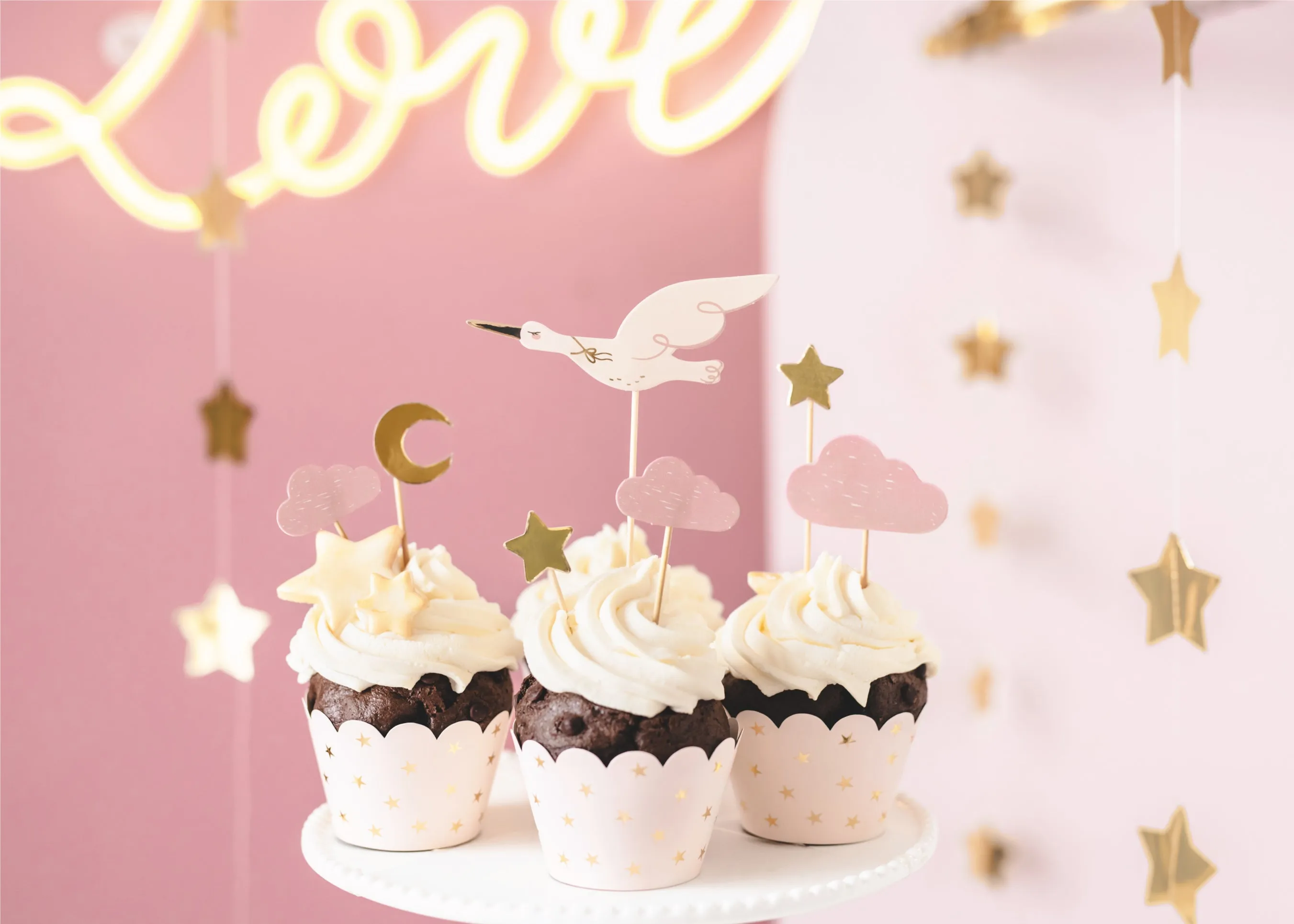 Pink Stork Cake Toppers 7ct