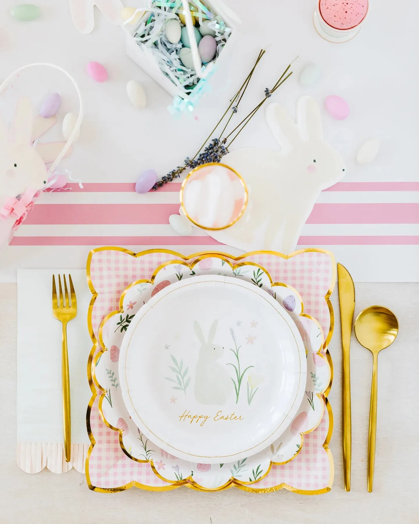 Pink Striped Paper Table Runner