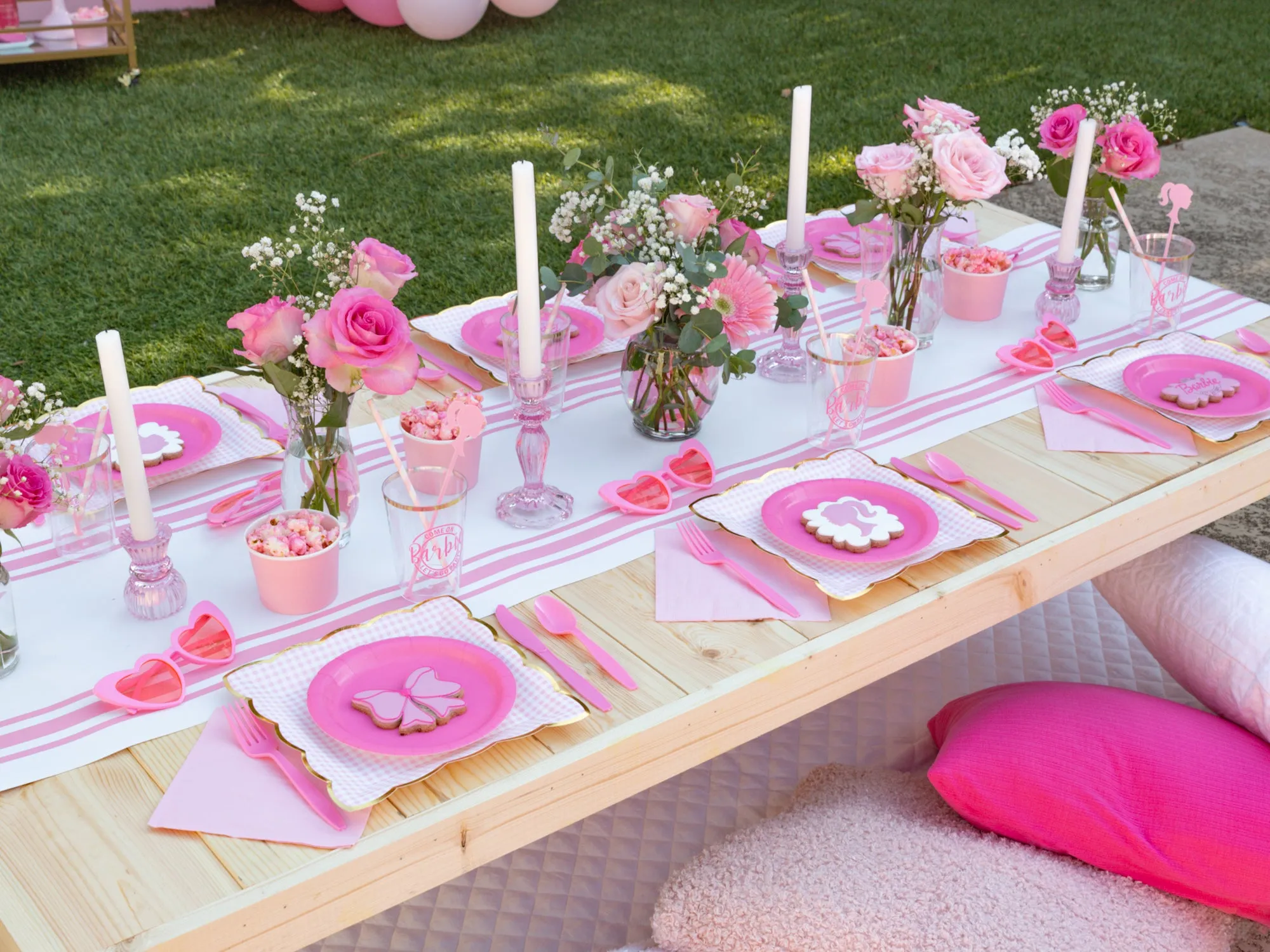 Pink Striped Paper Table Runner
