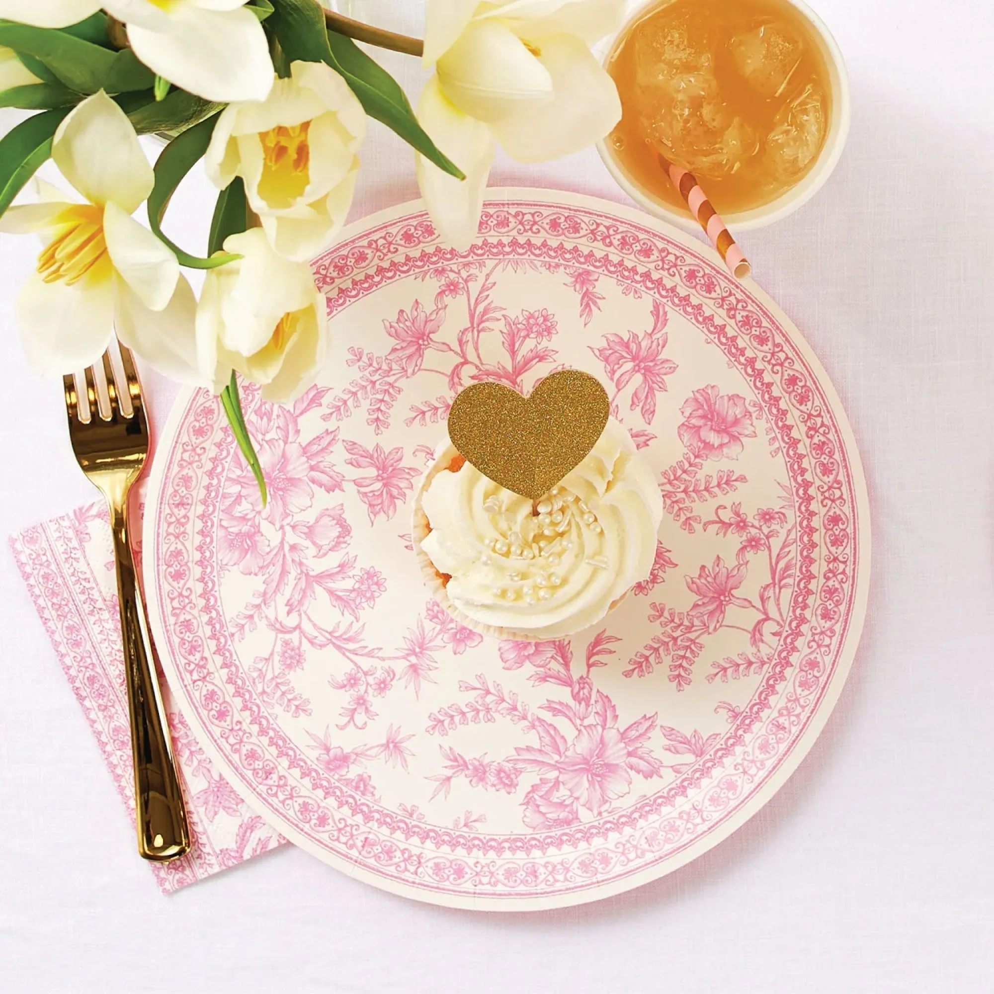 Pink Toile Paper Cups 10ct