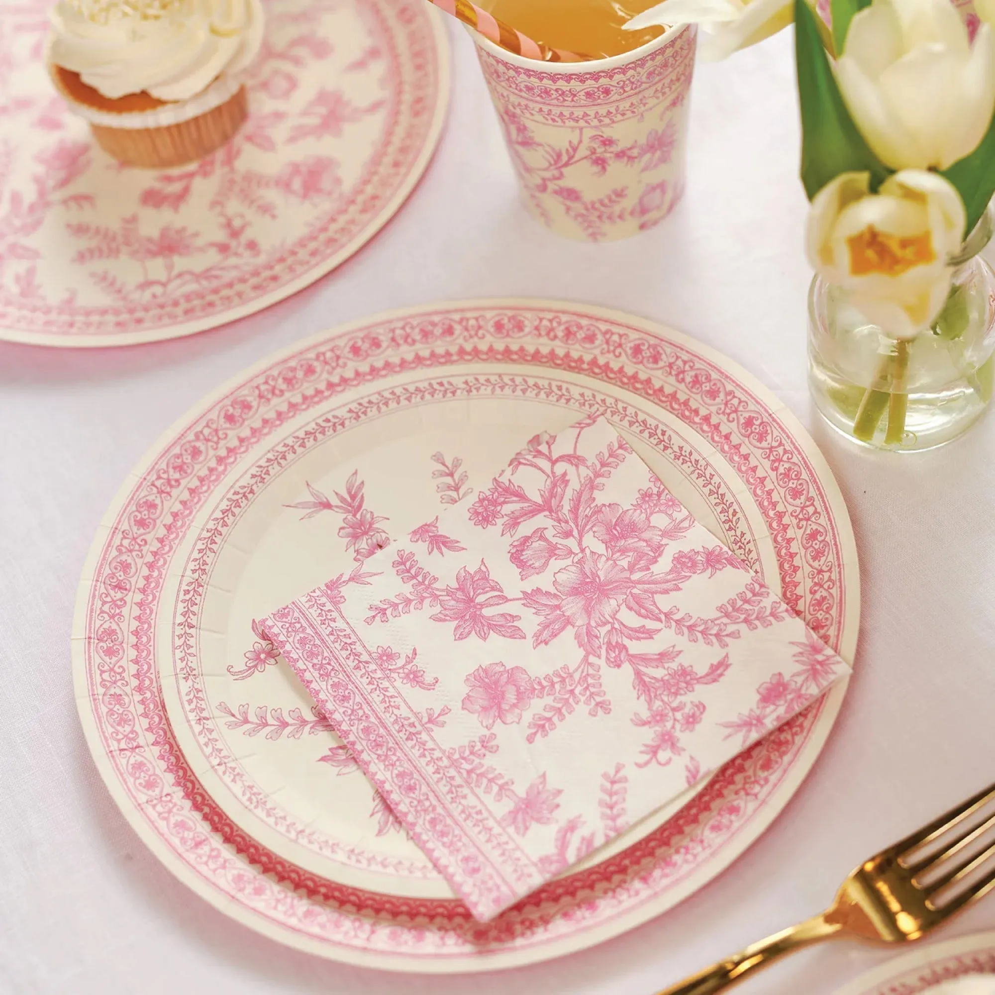 Pink Toile Paper Cups 10ct