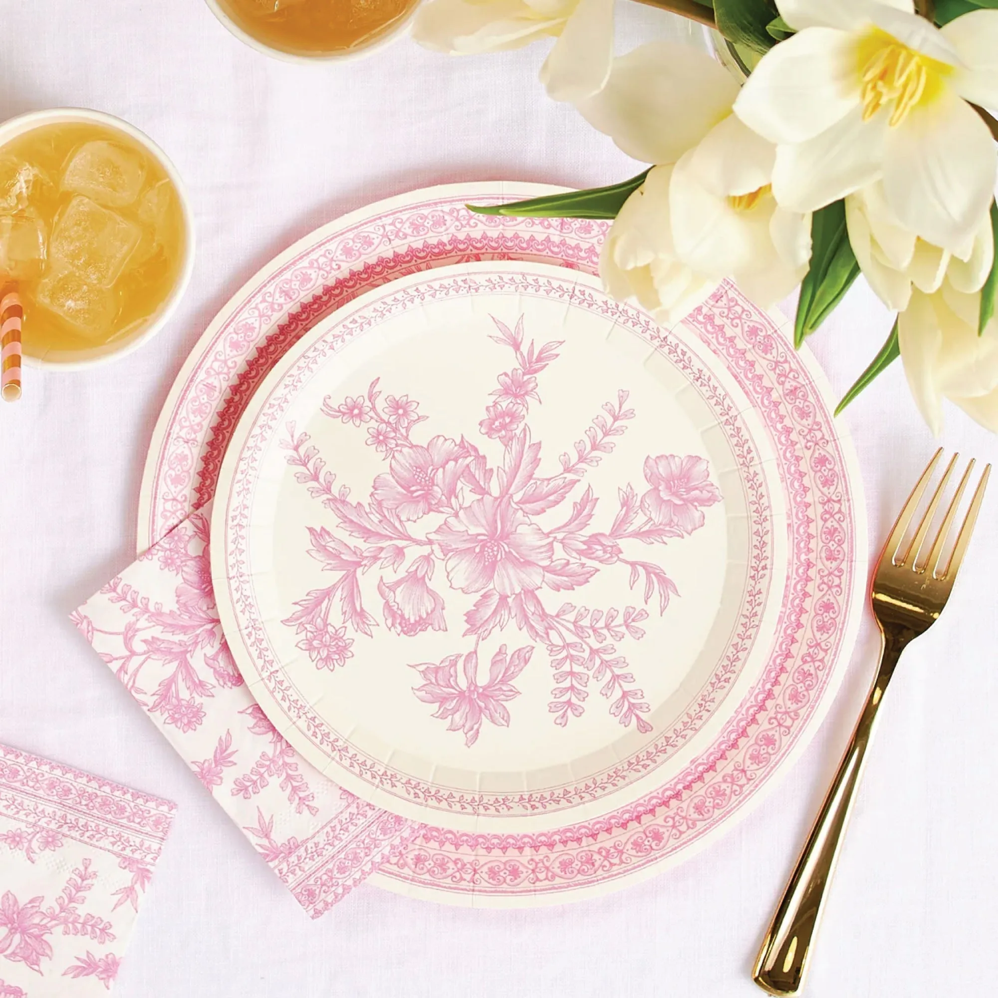 Pink Toile Paper Cups 10ct
