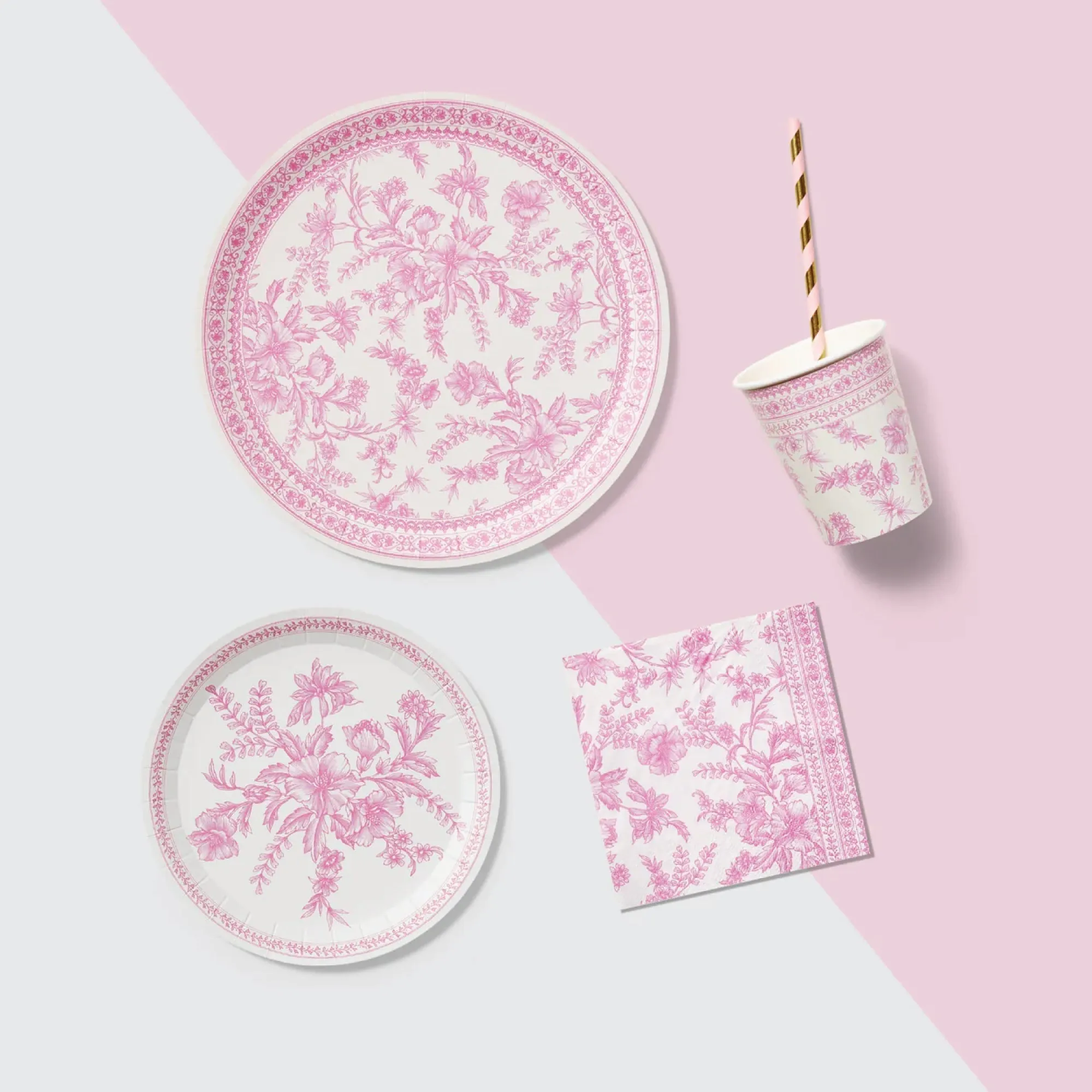 Pink Toile Paper Cups 10ct