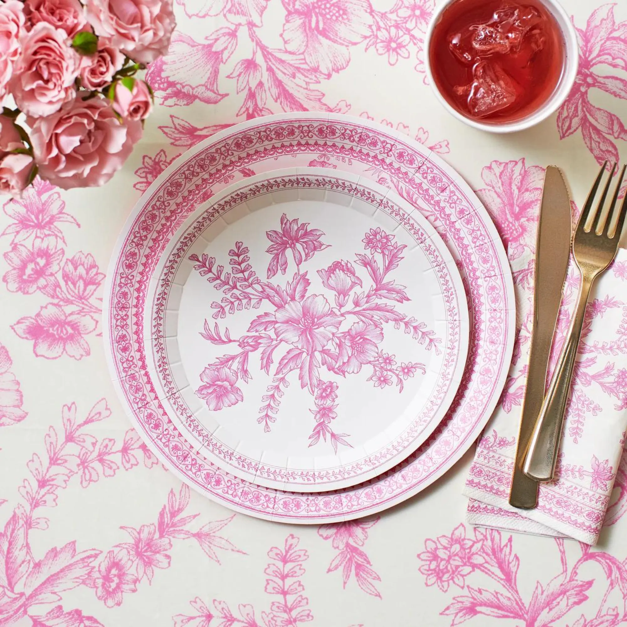 Pink Toile Paper Table Cover