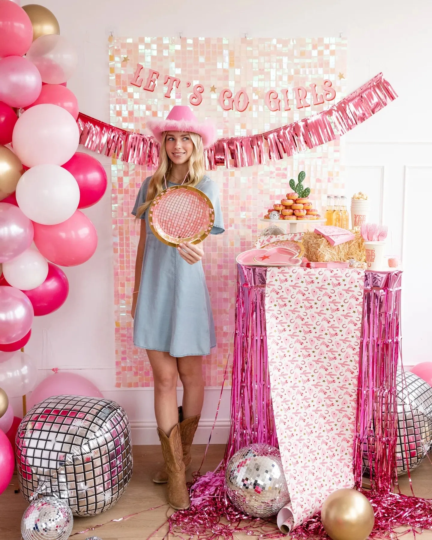 Pink Western Cowgirl Paper Table Runner 10ft