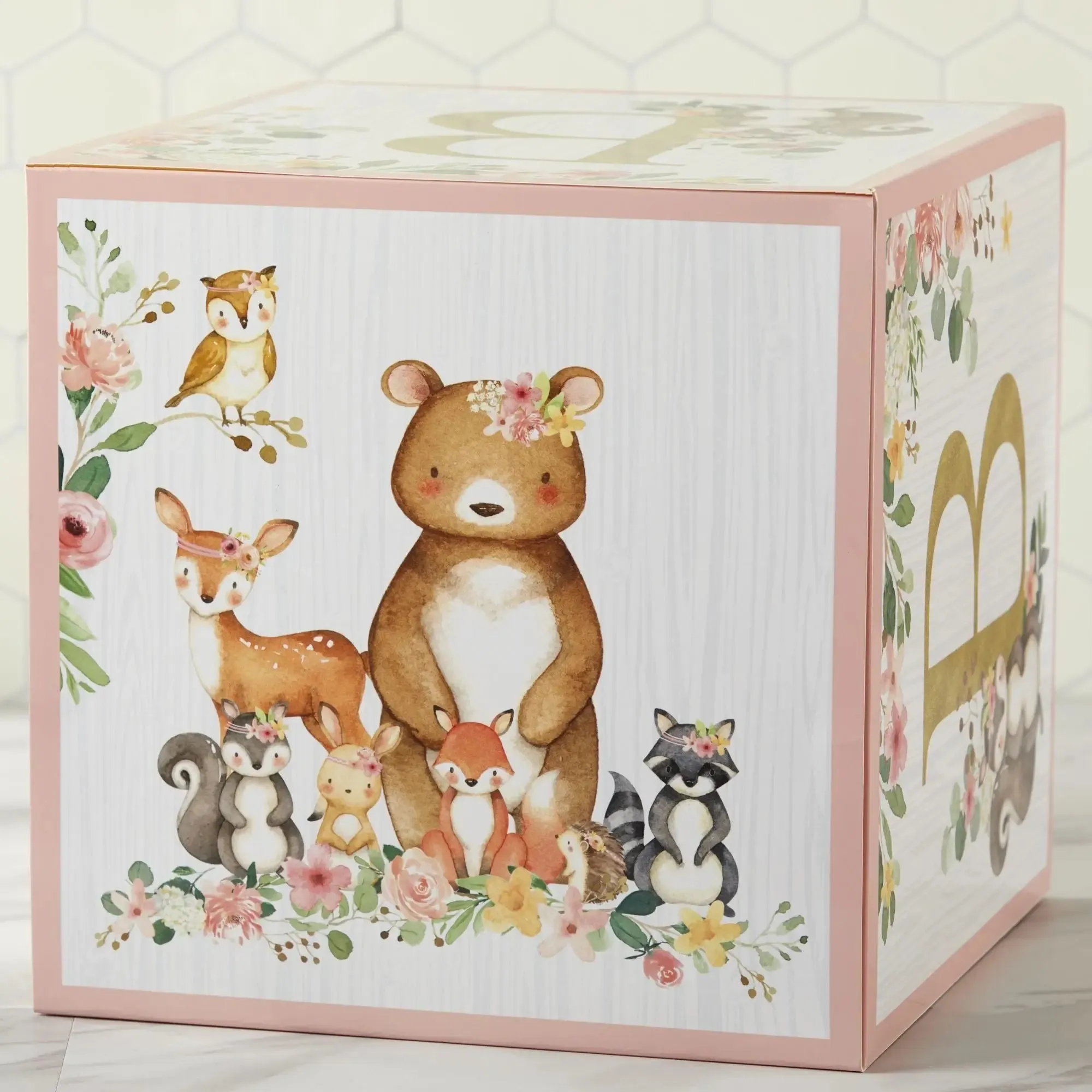 Pink Woodland Baby Block Decorations 4ct