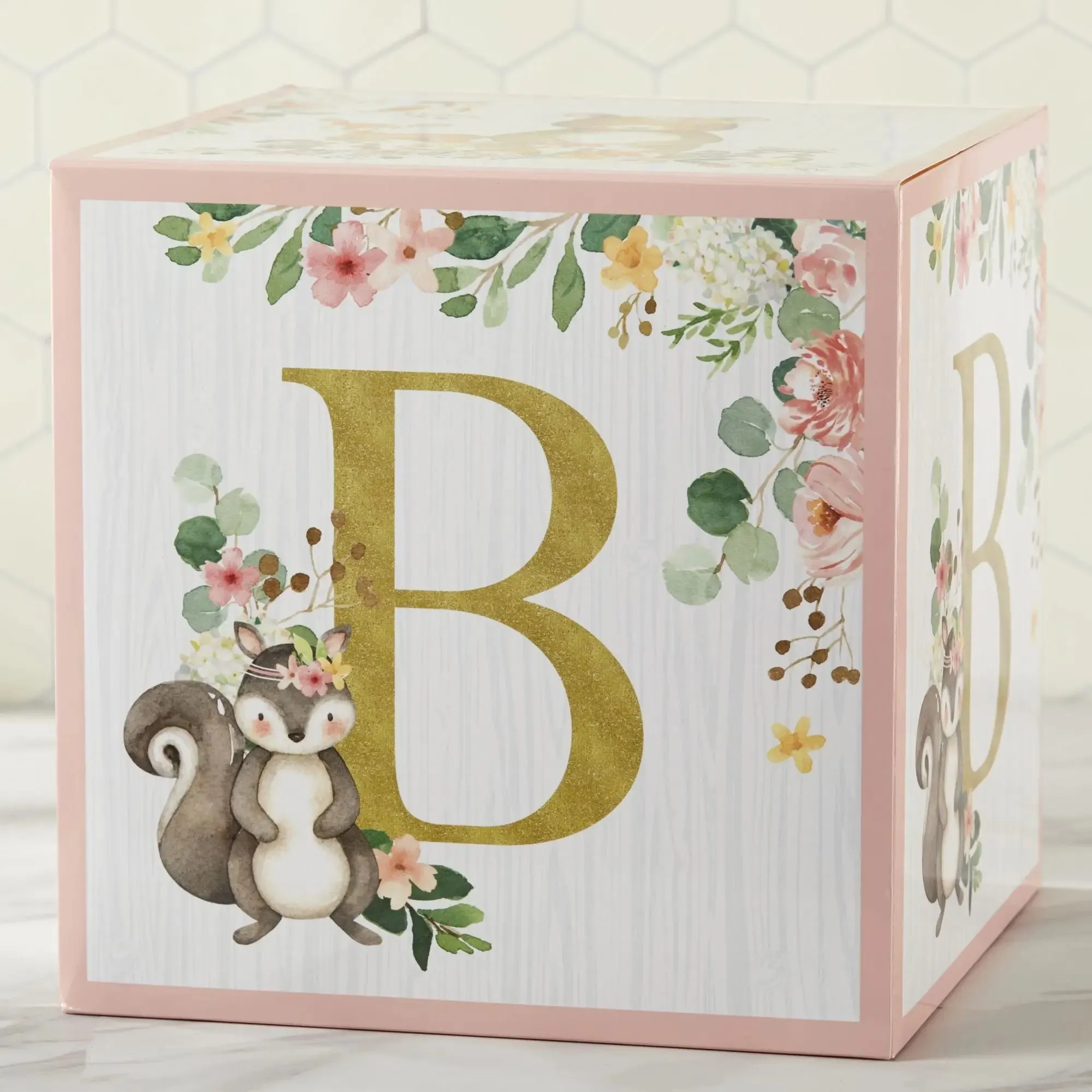 Pink Woodland Baby Block Decorations 4ct