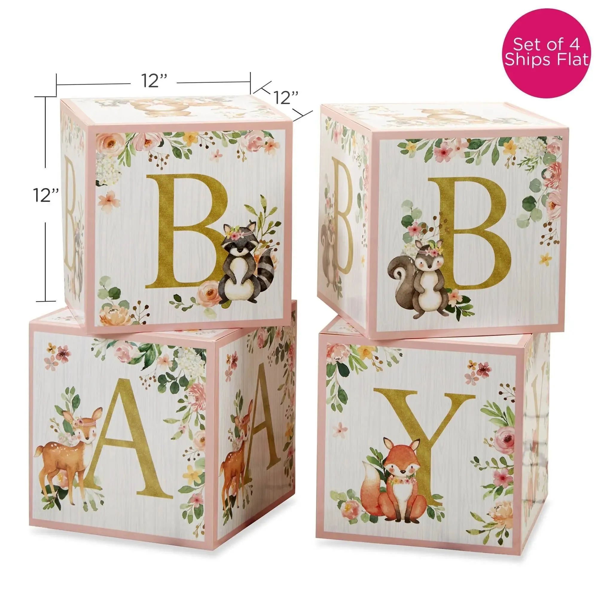 Pink Woodland Baby Block Decorations 4ct