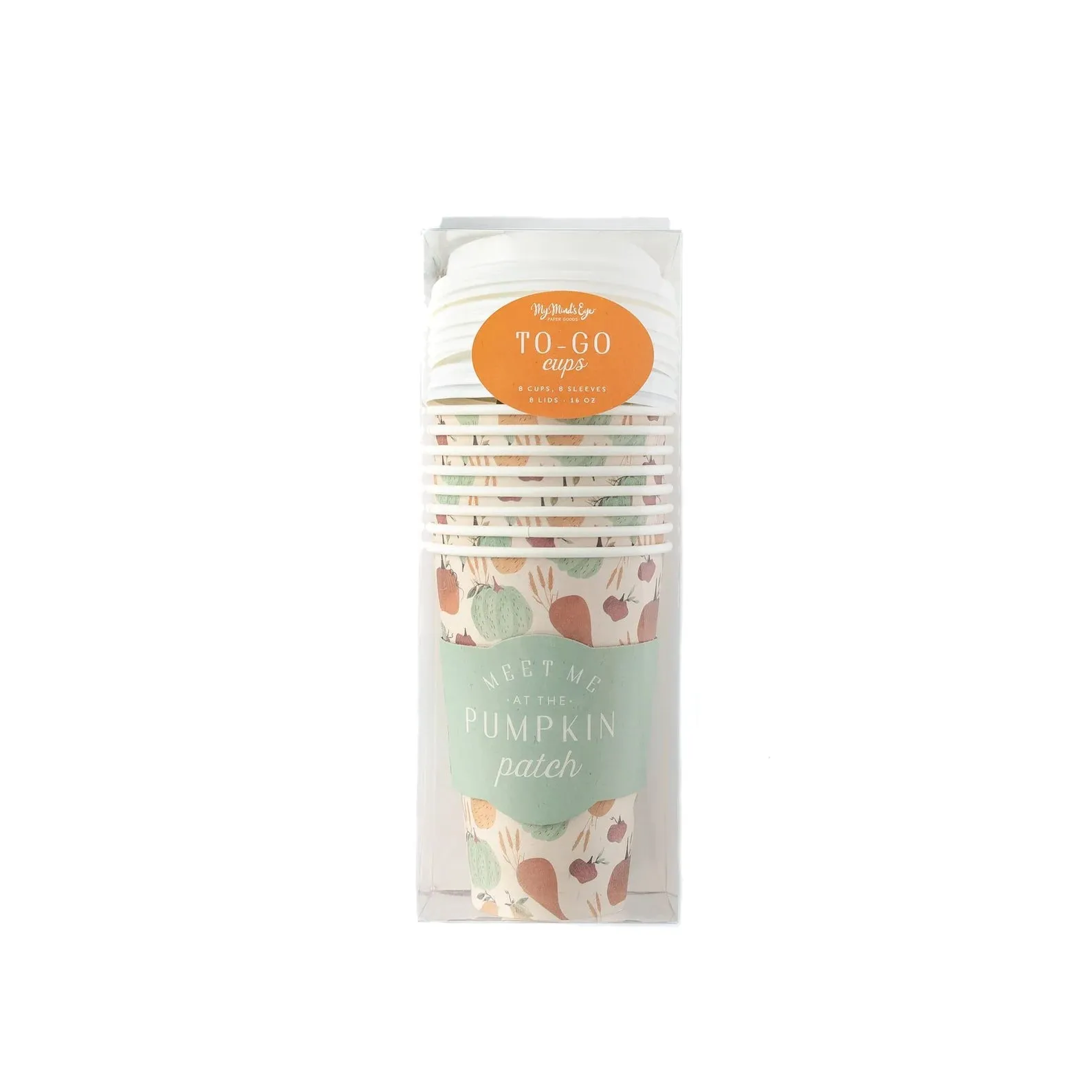 Pumpkin Patch Disposable Coffee Cups w/ Sleeves 8ct