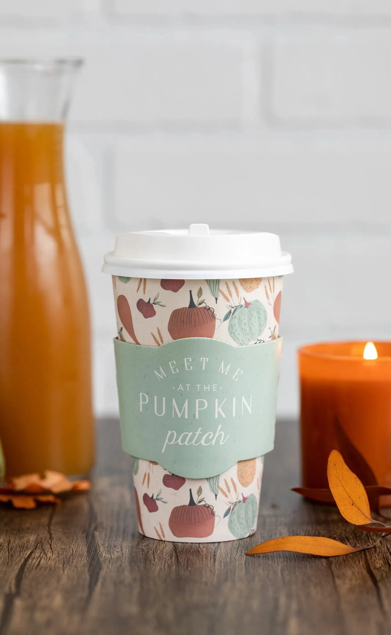 Pumpkin Patch Disposable Coffee Cups w/ Sleeves 8ct