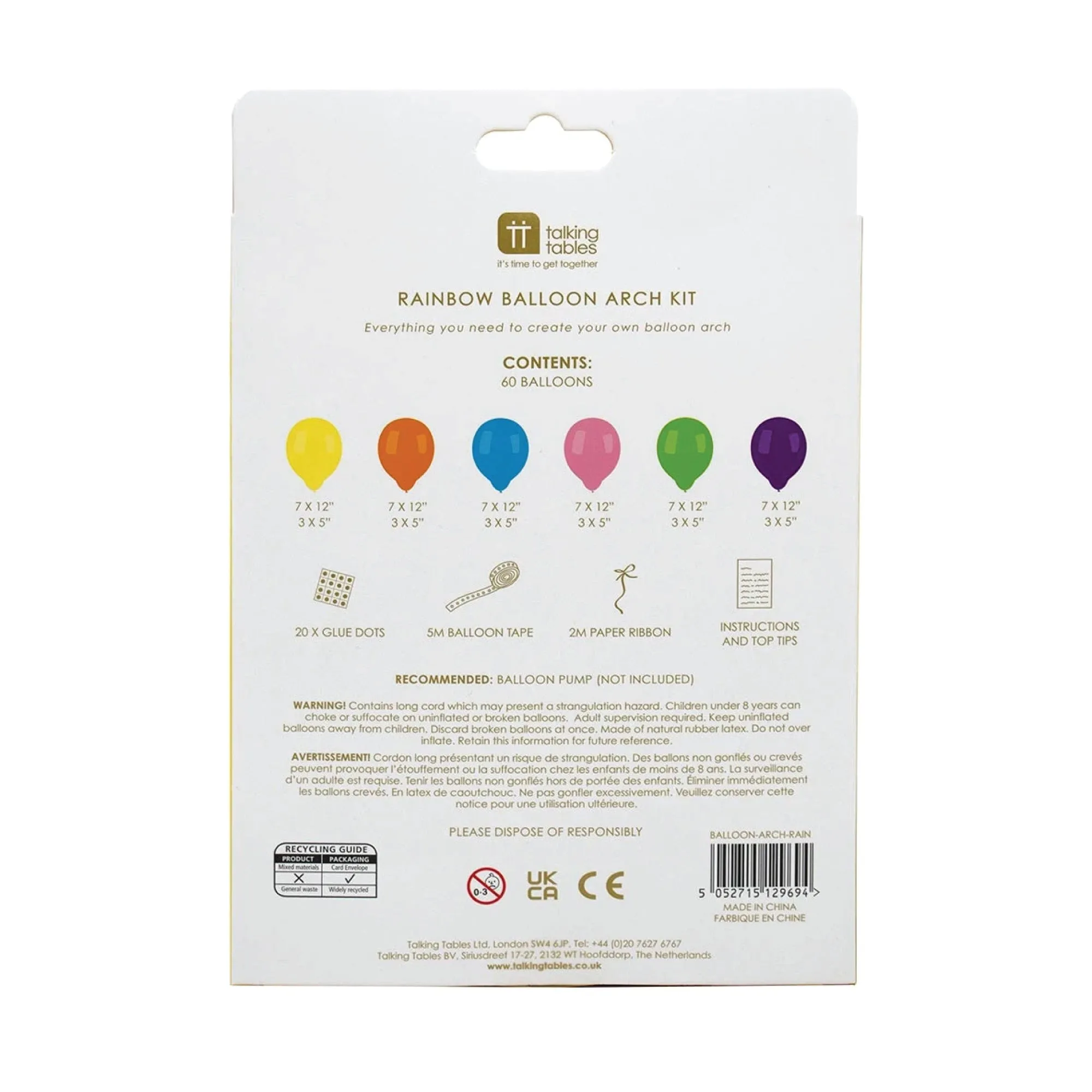 Rainbow Balloon Arch Kit 60ct