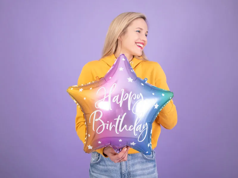 Rainbow Ombre Happy Birthday Star Balloon 15.5in