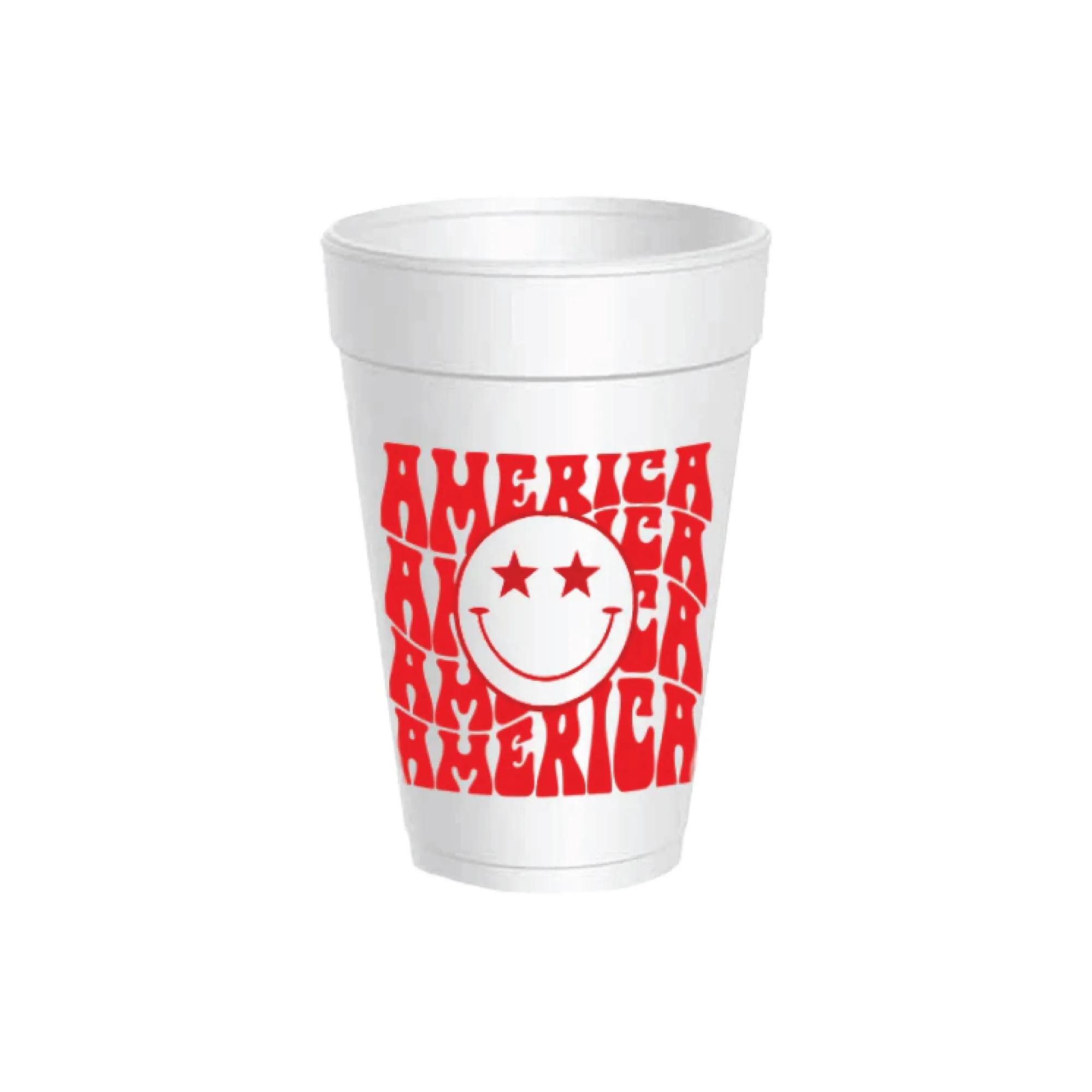 Red America Smiley Styrofoam Cups with Lids 10ct